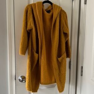 Long cardigan hooded sweater, mustard yellow, size L